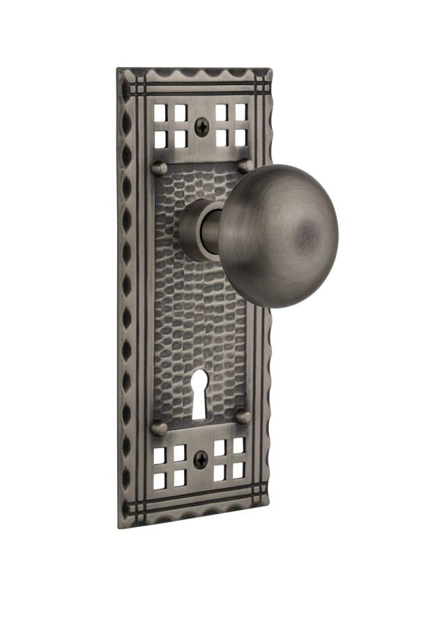 Nostalgic 715311: Craftsman Backplate w/New York Knob Passage Door Set - Antique Pewter