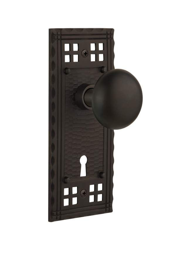 Nostalgic 715312: Craftsman Backplate w/New York Knob Passage Door Set - Oil-Rubbed Bronze
