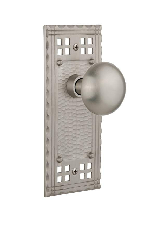 Nostalgic 715377: Craftsman Backplate w/New York Knob Single Dummy Door Set - Satin Nickel