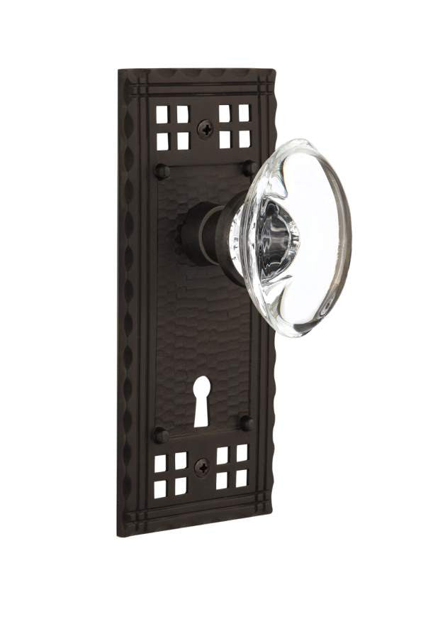 Nostalgic 715784: Mortise Craftsman Plate Oval Clear Crystal Knob - Oil Rubbed Bronze