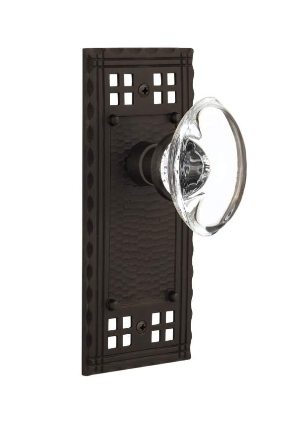 Nostalgic 715400: Craftsman Backplate w/Oval Clear Glass Crystal Knob Single Dummy Door Set - Oil-Rubbed Bronze