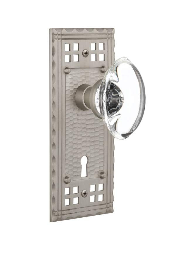 Nostalgic 715337: Craftsman Backplate w/Oval Clear Glass Crystal Knob Passage Door Set - Satin Nickel