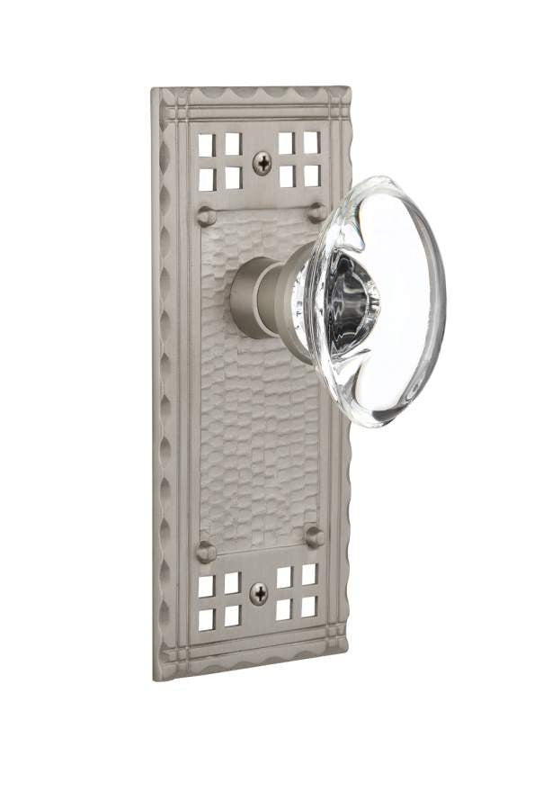Nostalgic 715401: Craftsman Backplate w/Oval Clear Glass Crystal Knob Single Dummy Door Set - Satin Nickel