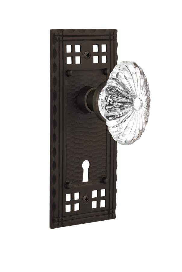 Nostalgic 715468: Craftsman Backplate w/Oval Fluted Clear Glass Crystal Knob Single Dummy Door Set - Oil-Rubbed Bronze