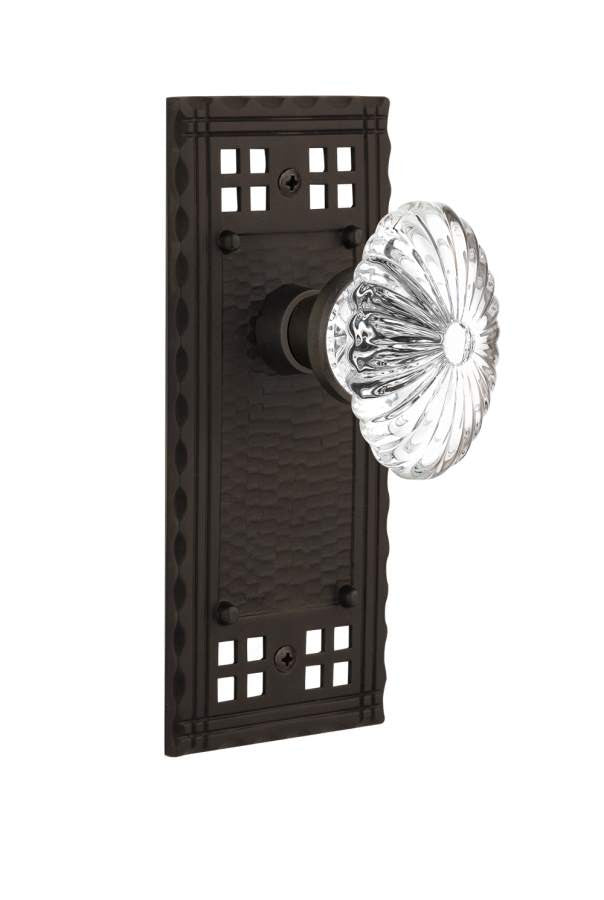 Nostalgic 715276: Craftsman Backplate w/Oval Fluted Clear Glass Crystal Knob Passage Door Set - Oil-Rubbed Bronze