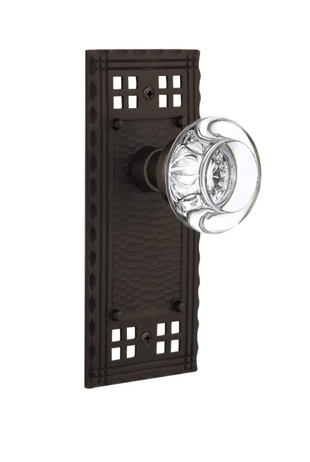 Nostalgic 715668: Craftsman Backplate w/Round Clear Glass Crystal Knob Privacy Door Set - Oil-Rubbed Bronze