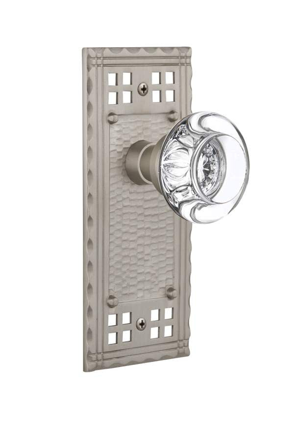 Nostalgic 715413: Craftsman Backplate w/Round Clear Glass Crystal Knob Single Dummy Door Set - Satin Nickel