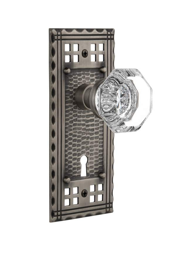 Nostalgic 715319: Craftsman Backplate w/Waldorf Knob Passage Door Set - Antique Pewter