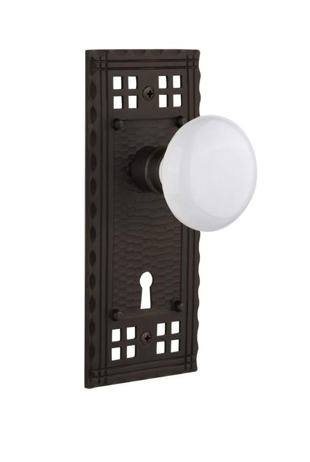 Nostalgic 715772: Mortise Craftsman Plate w/ White Porcelain Knob - Oil Rubbed Bronze