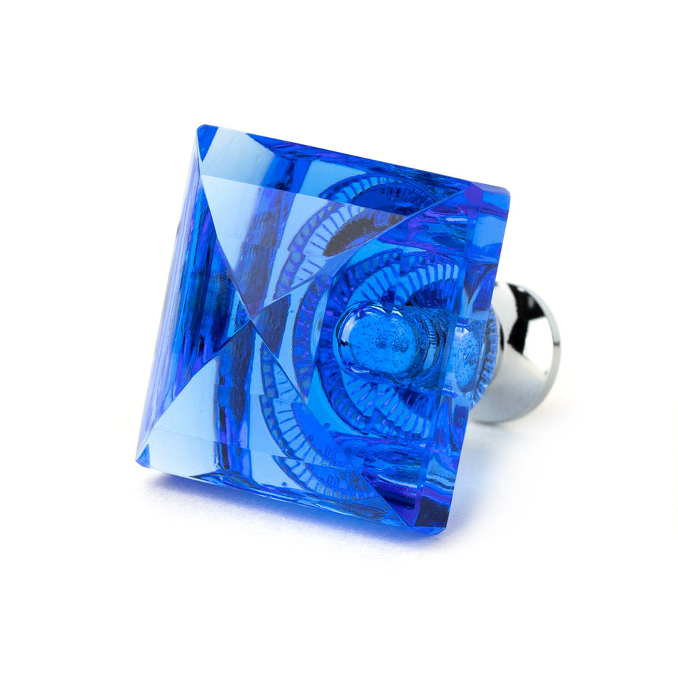 Cal Crystal M995-BLUE: 1-1/4" Square Cabinet Knob - Blue Crystal