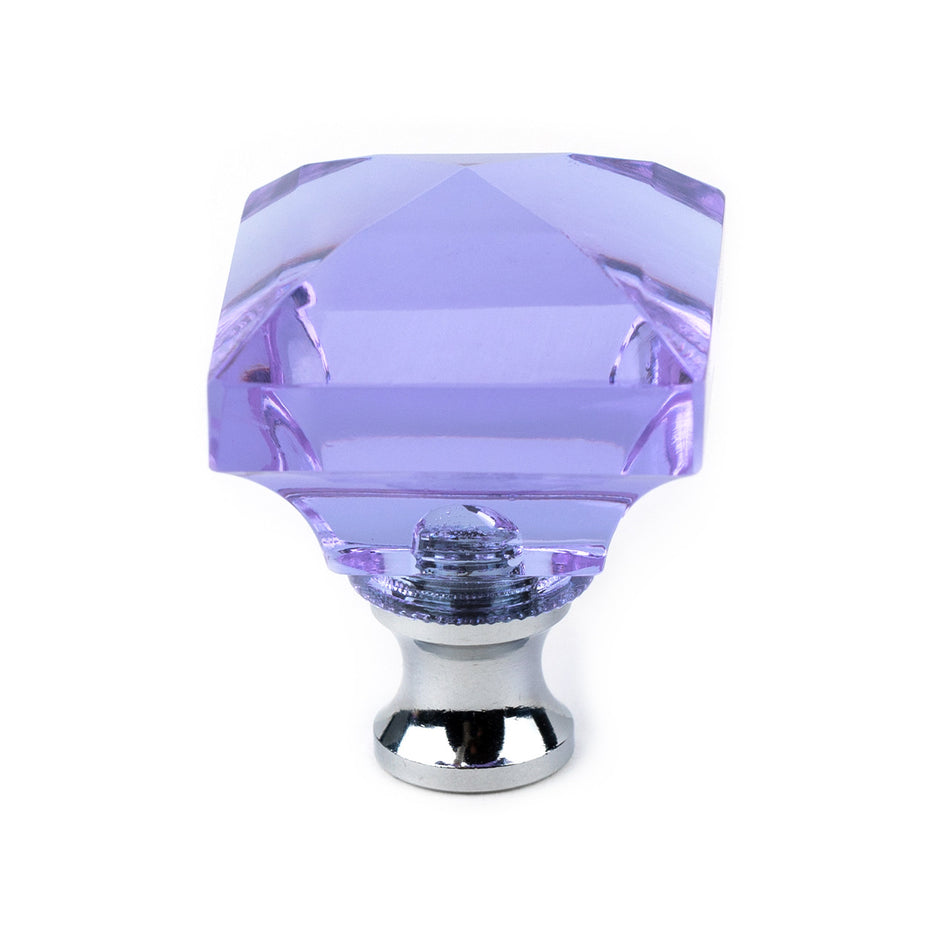 Cal Crystal M995-LAVENDER: 1-1/4" Square Cabinet Knob - Lavender Crystal