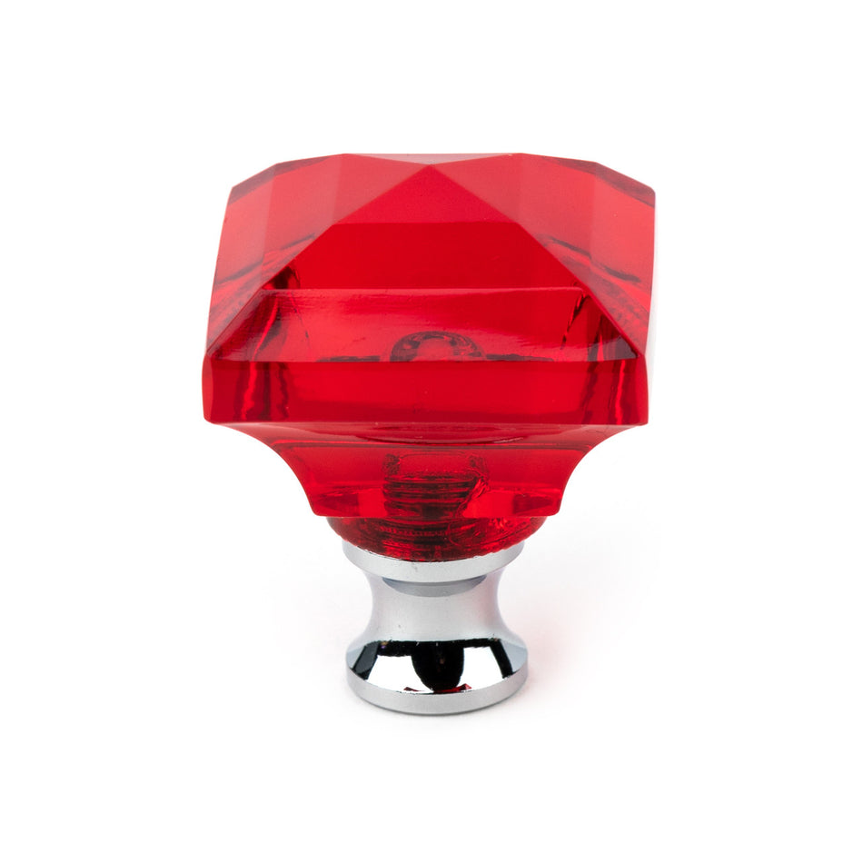 Cal Crystal M995-RED: 1-1/4" Square Cabinet Knob - Red Crystal