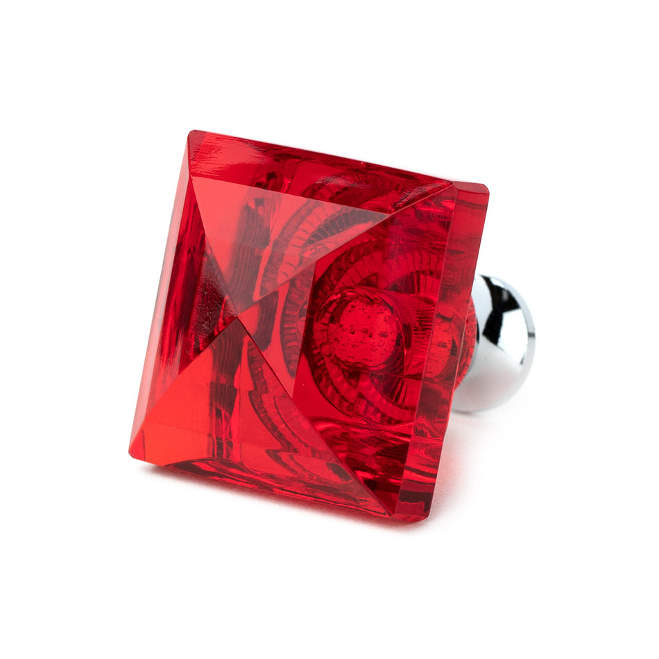 Cal Crystal M995-RED: 1-1/4" Square Cabinet Knob - Red Crystal