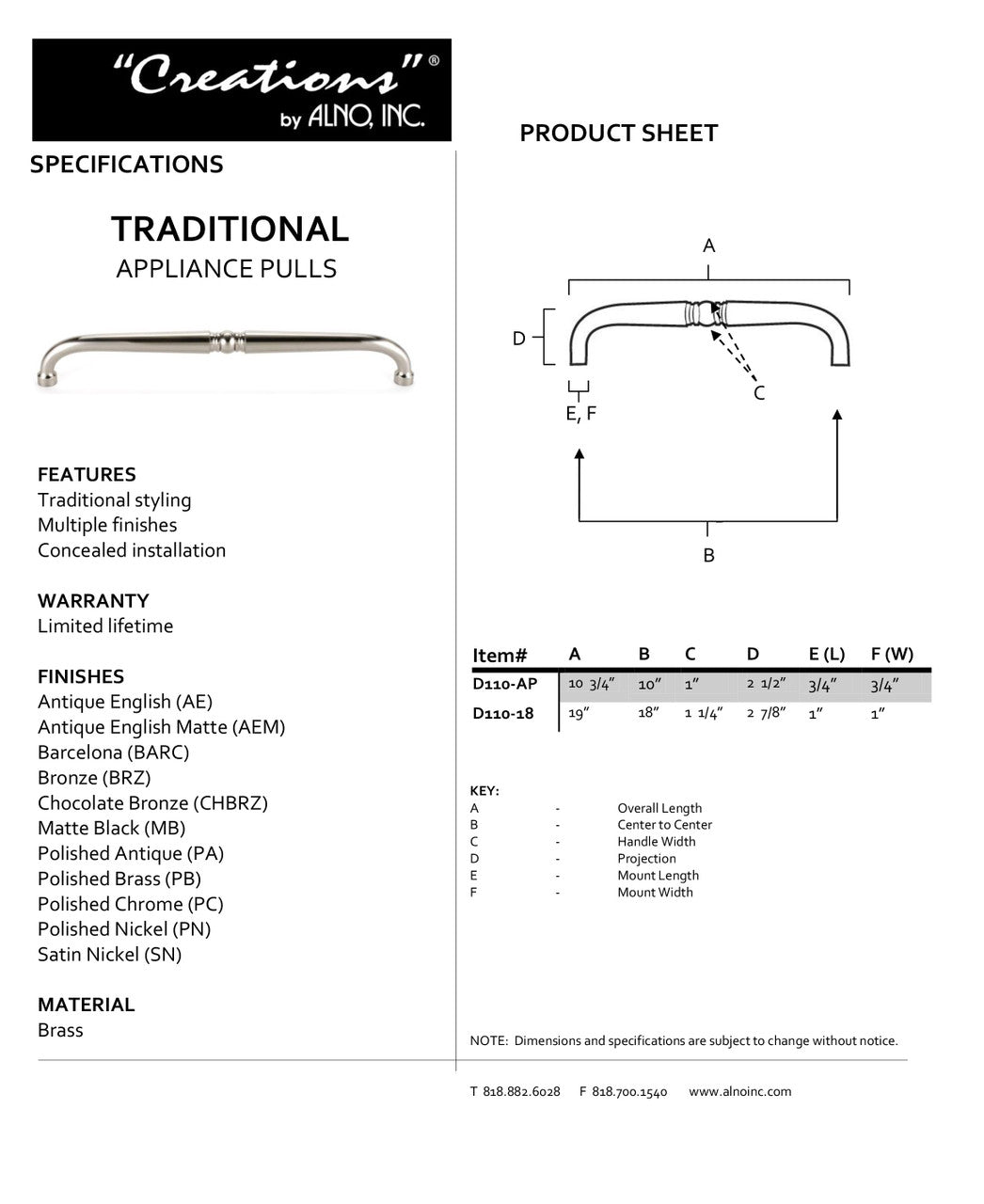Specificaton Sheet