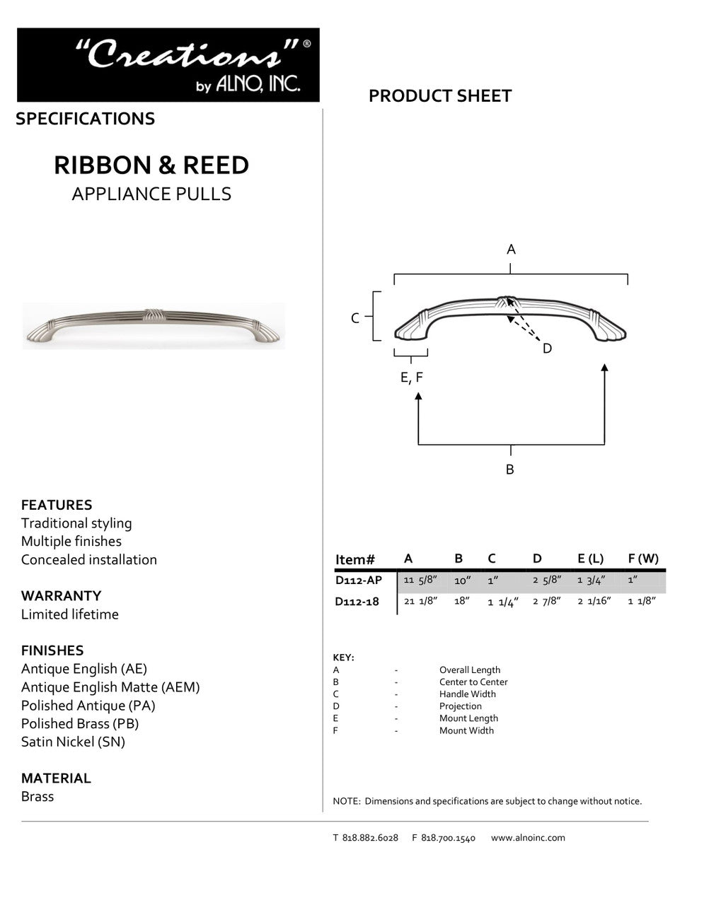 Specificaton Sheet
