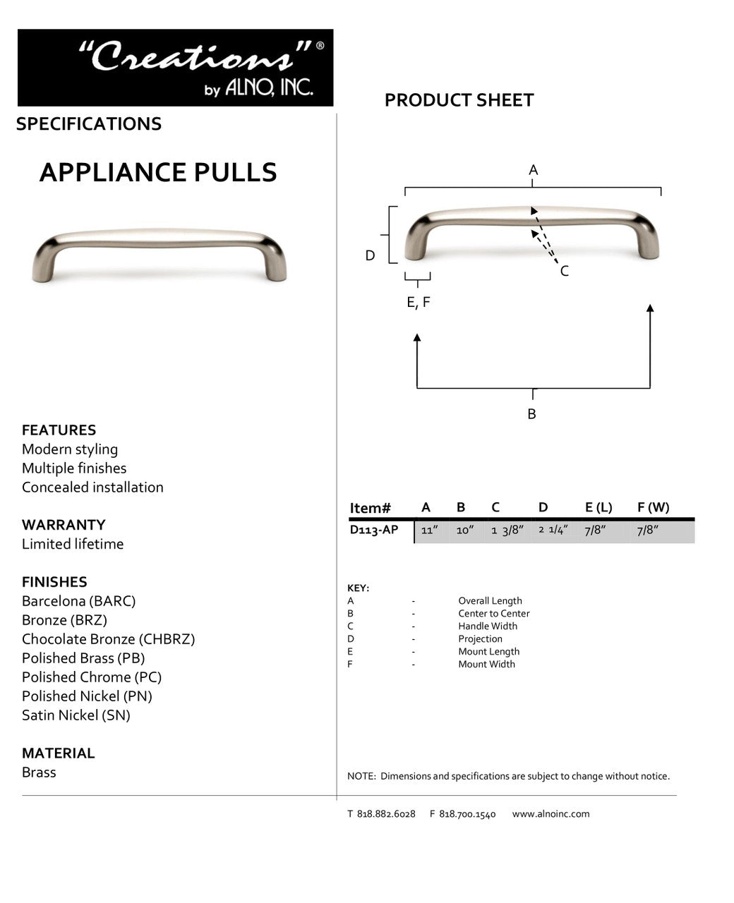Specificaton Sheet