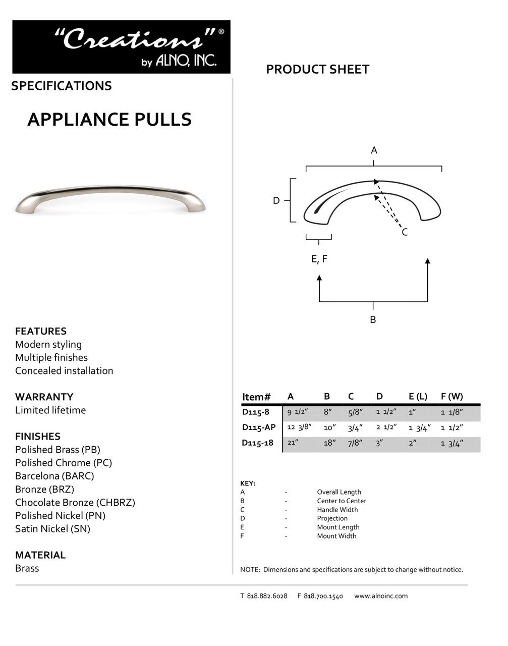 Specificaton Sheet