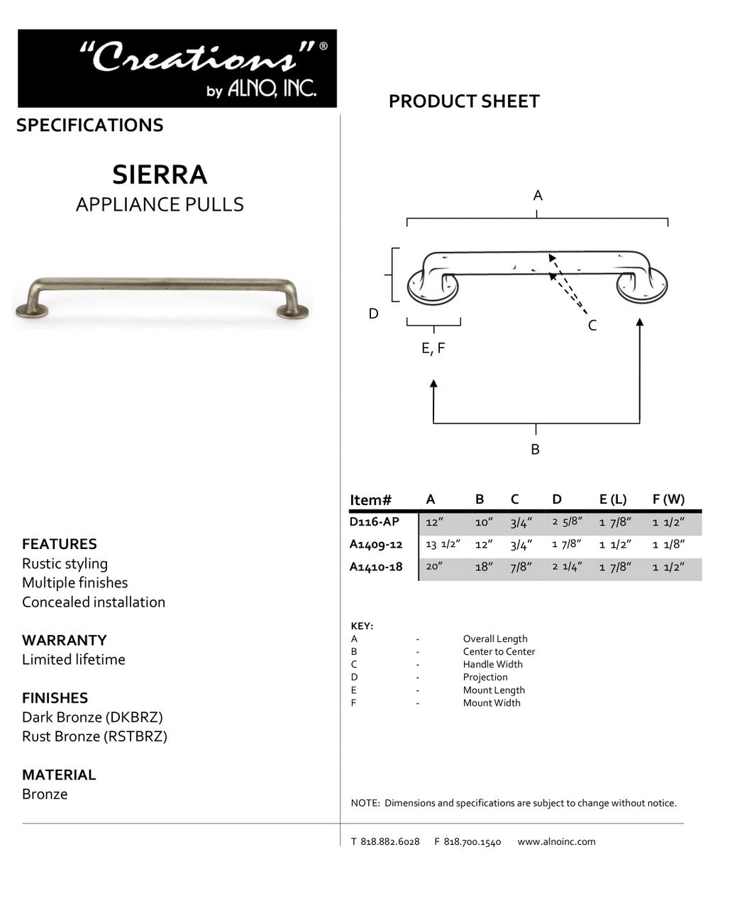 Specificaton Sheet