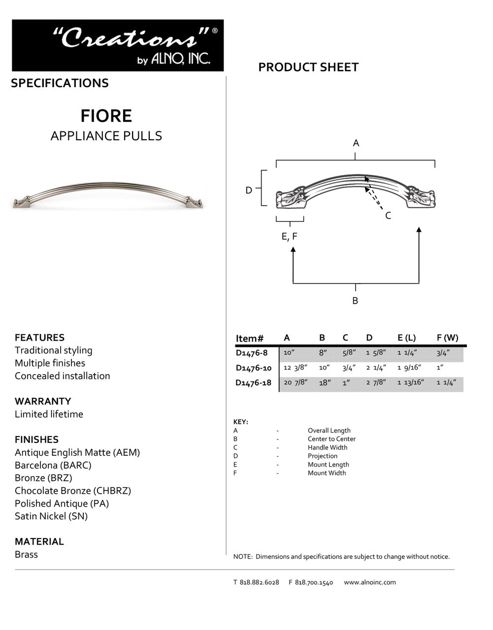 Specificaton Sheet