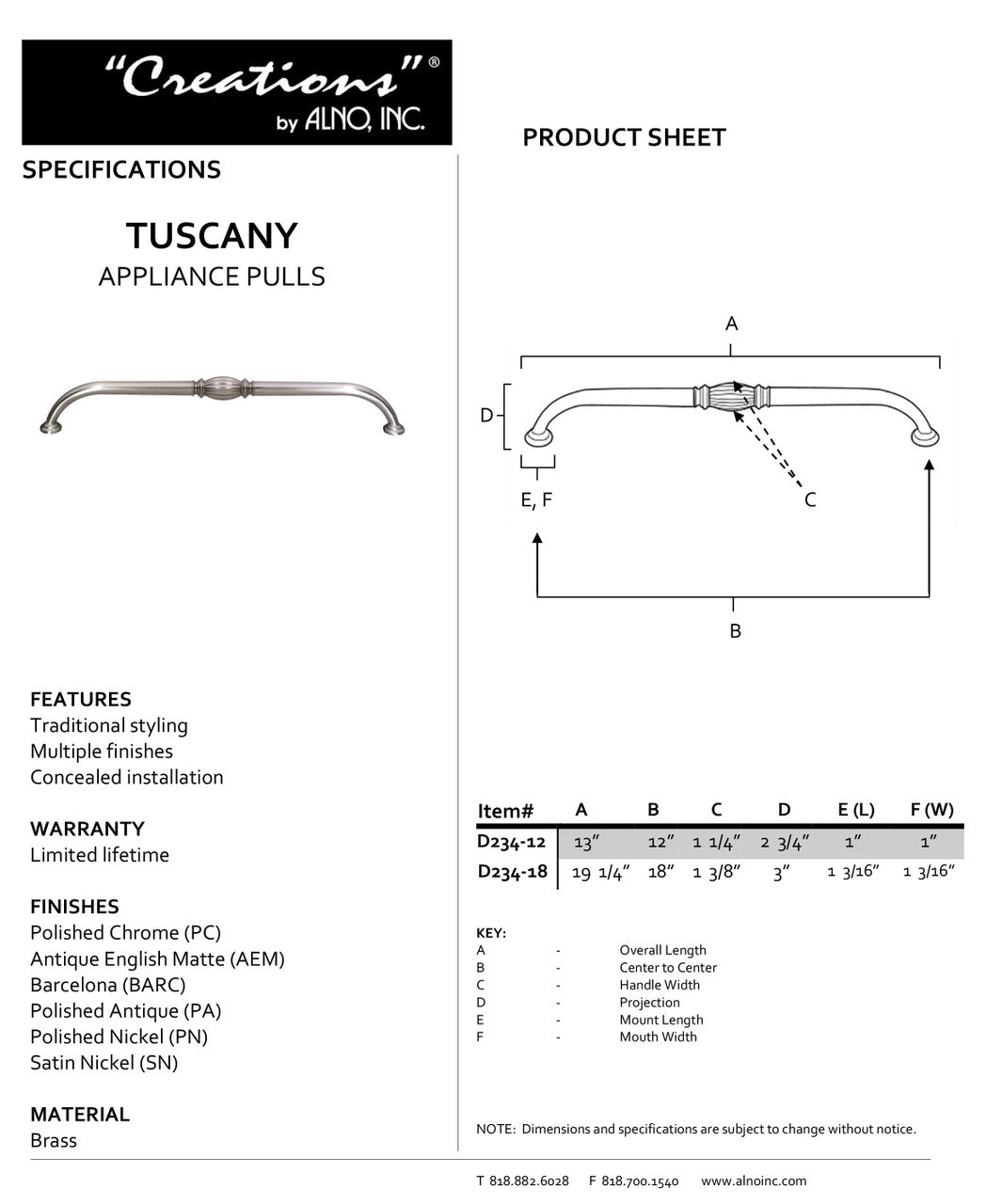 Specificaton Sheet