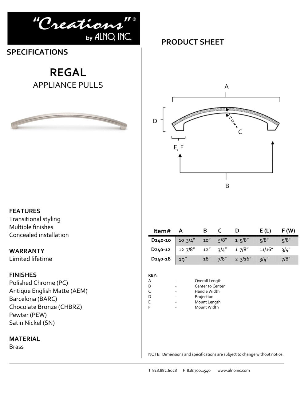 Specificaton Sheet