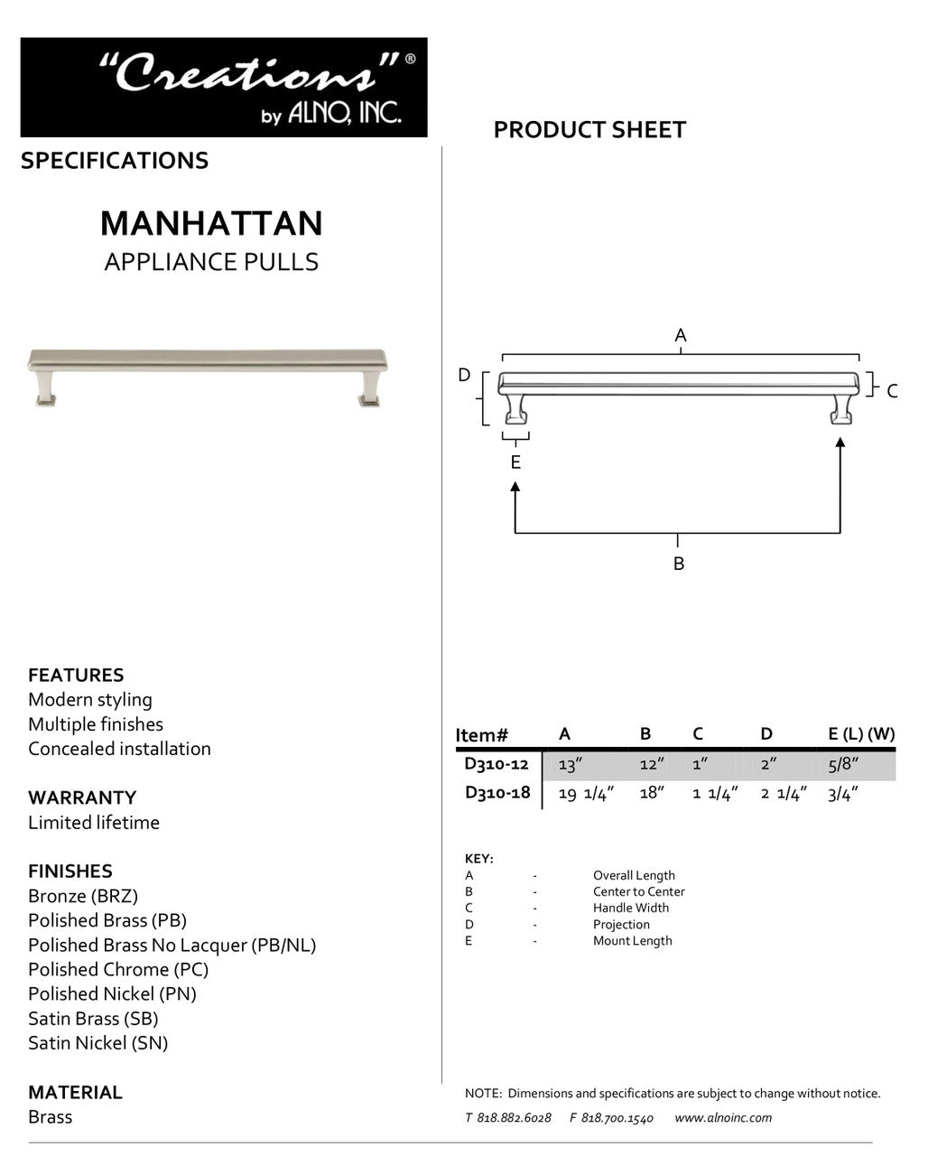 Specificaton Sheet