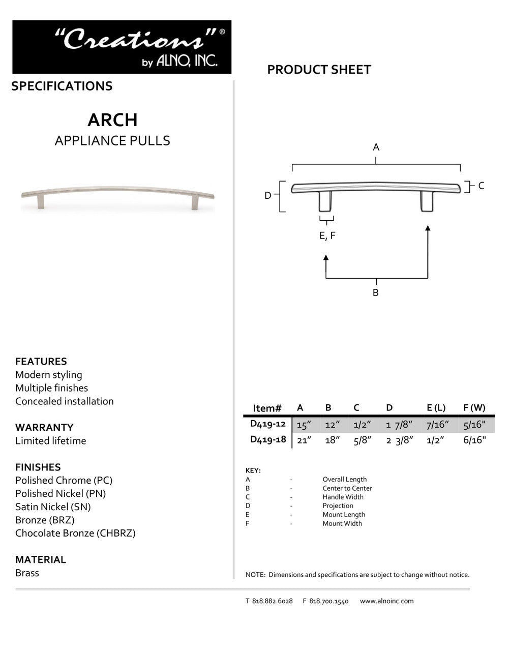 Specificaton Sheet