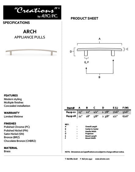 Alno D419-18-CHBRZ: 18" cc Arch Appliance Pull - Chocolate Bronze