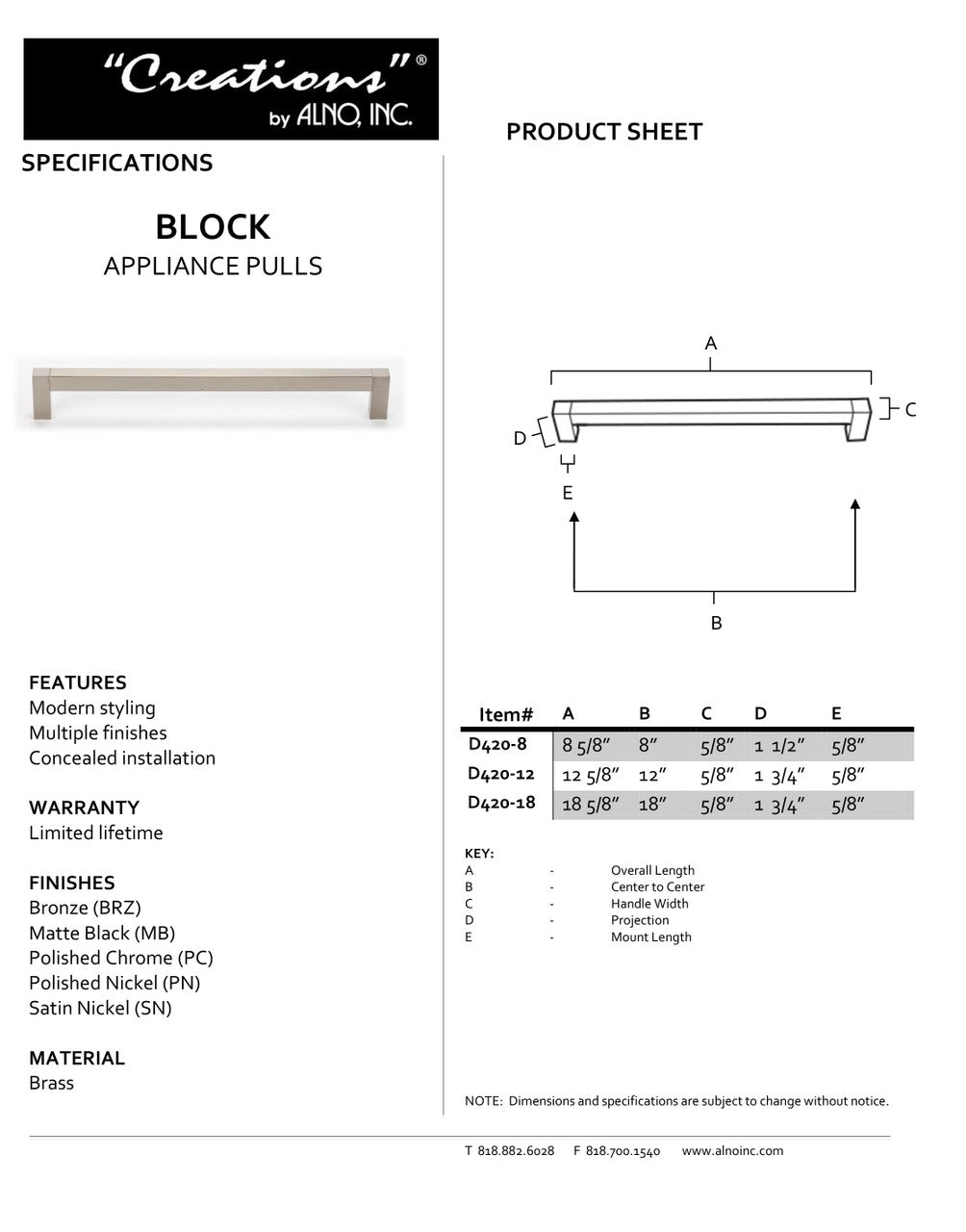 Specificaton Sheet