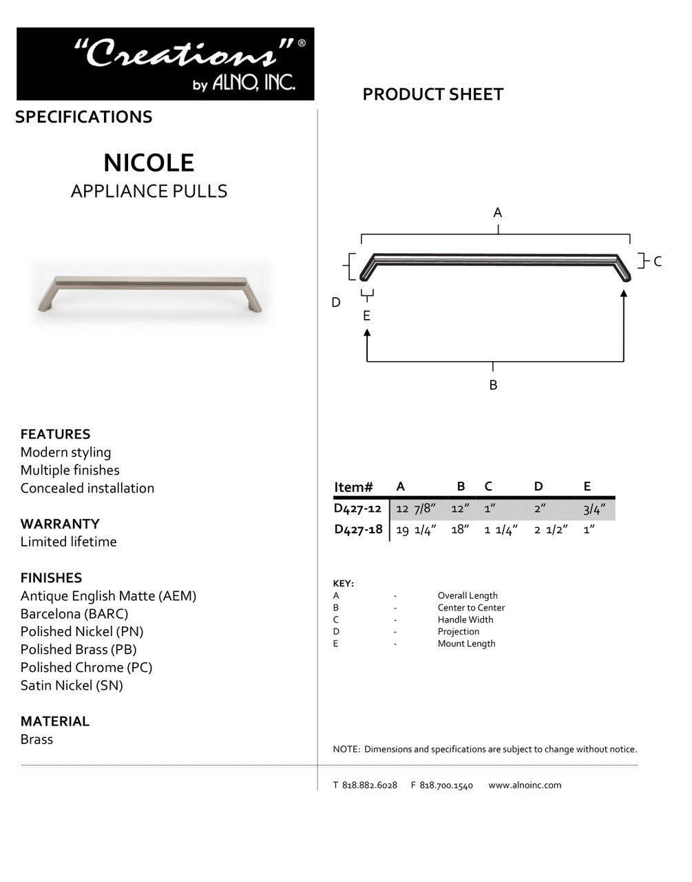 Specificaton Sheet