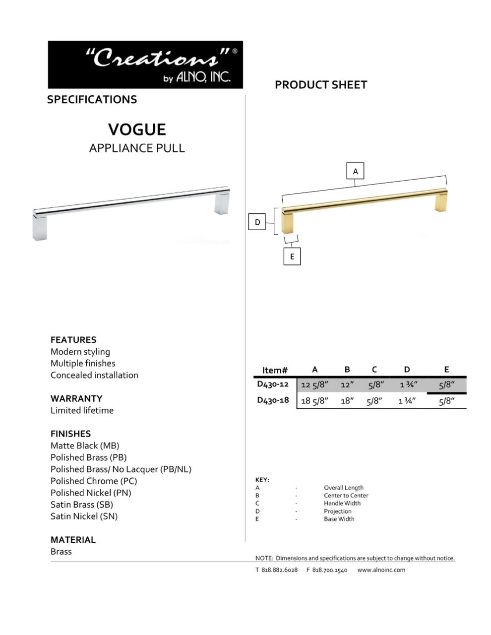 Specificaton Sheet