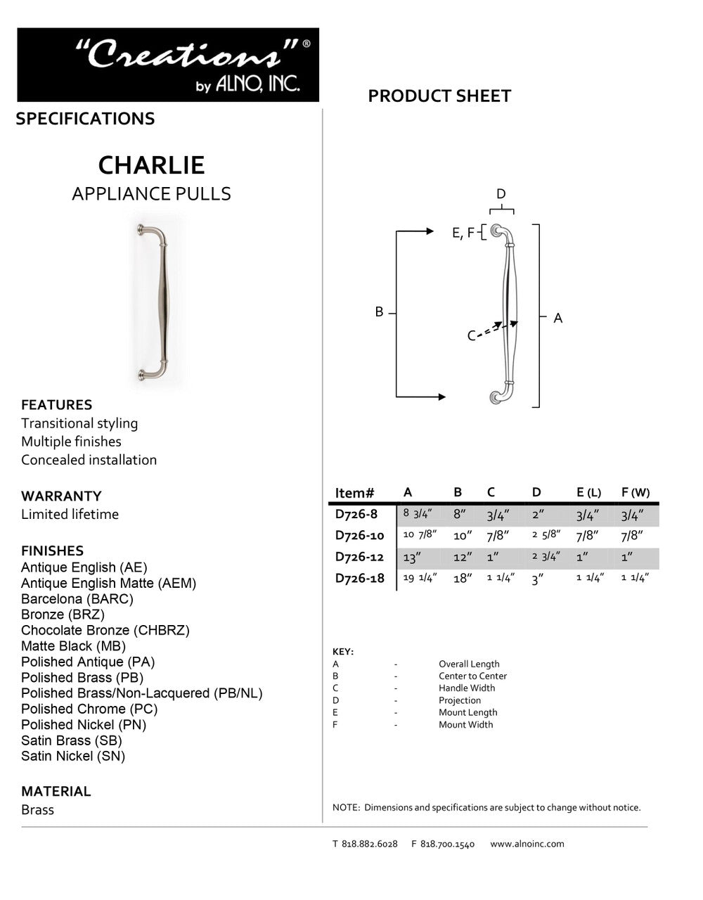 Specificaton Sheet