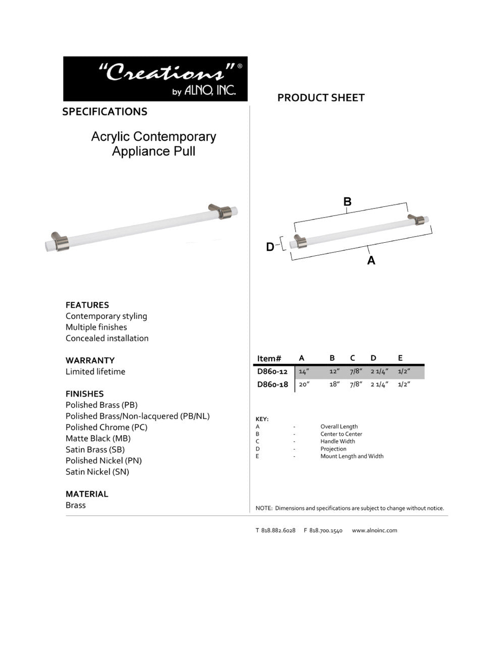 Specificaton Sheet