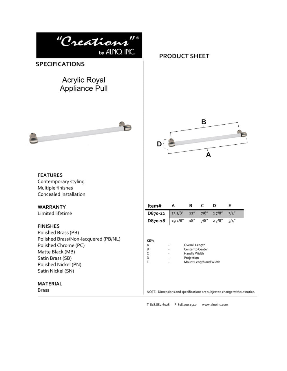 Specificaton Sheet