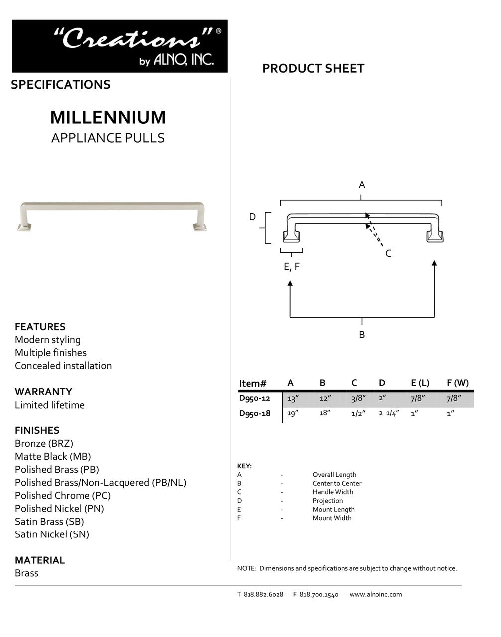 Specificaton Sheet