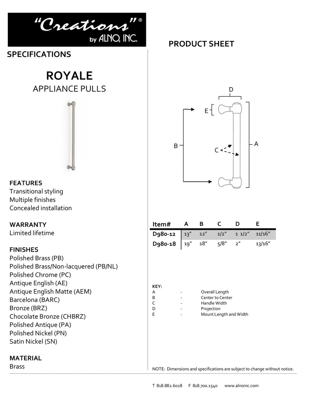 Specificaton Sheet
