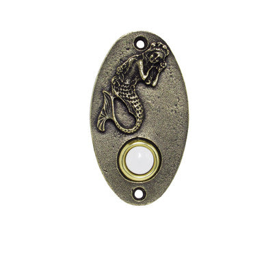 Buck Snort DB00001-1200: 3-3/8" Oval Mermaid Door Bell - Oxidized Brass