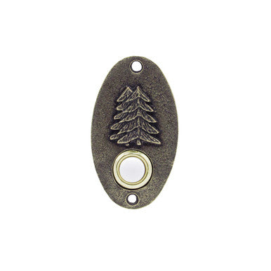 Buck Snort DB00002-1200: 3-1/4" Oval Pine Tree Door Bell - Oxidized Brass