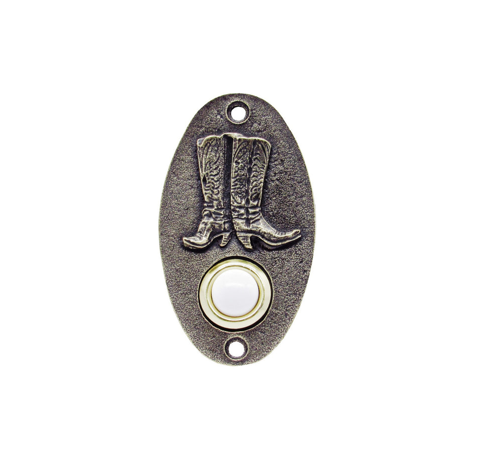 Buck Snort DB00003-1200: 3-1/4" Oval Cowboy Boots Door Bell - Oxidized Brass