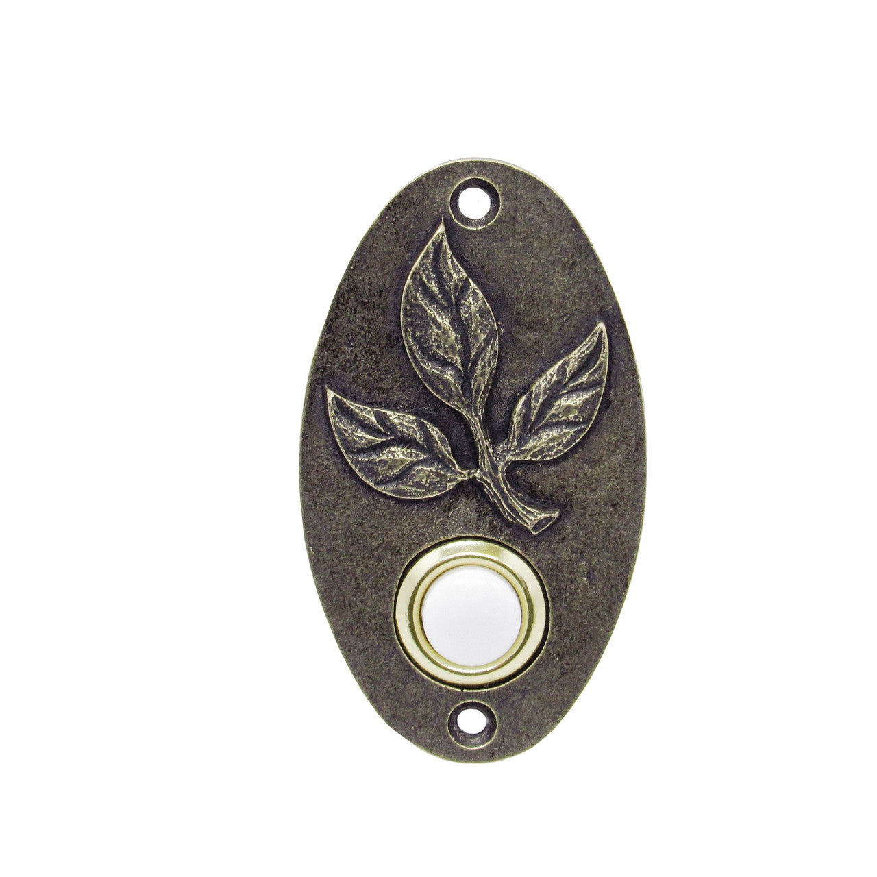 Buck Snort DB00005-1200: 3-1/4" Oval Leaf Door Bell - Oxidized Brass
