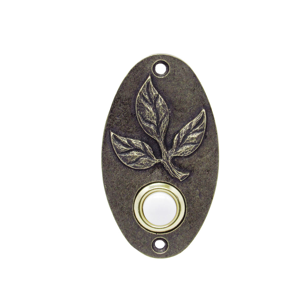 Buck Snort DB00005-1200: 3-1/4" Oval Leaf Door Bell - Oxidized Brass