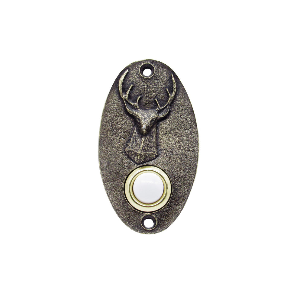 Buck Snort DB00006-1200: 3-1/4" Oval Deer Door Bell - Oxidized Brass