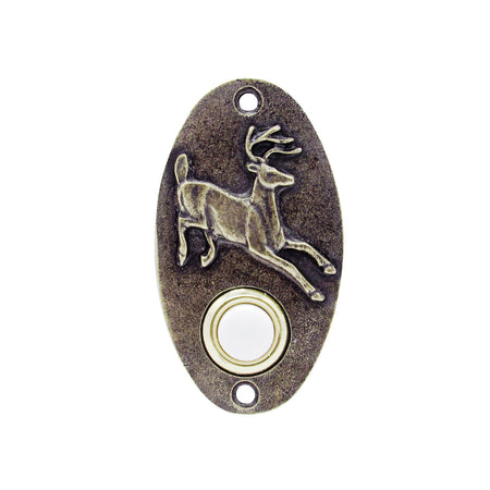 Buck Snort DB00007-1200: 3-1/4" Oval Running Whitetail Door Bell - Oxidized Brass