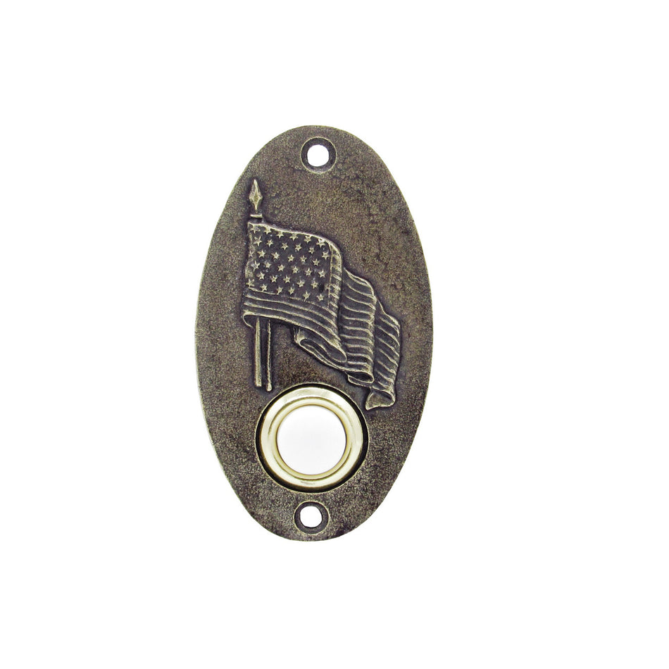 Buck Snort DB00009-1200: 3-1/4" Oval Flag Door Bell - Oxidized Brass