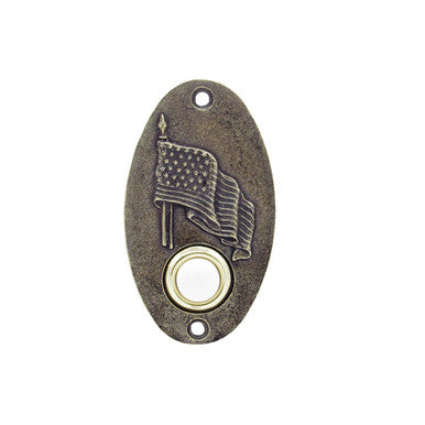 Buck Snort DB00009-1200: 3-1/4" Oval Flag Door Bell - Oxidized Brass