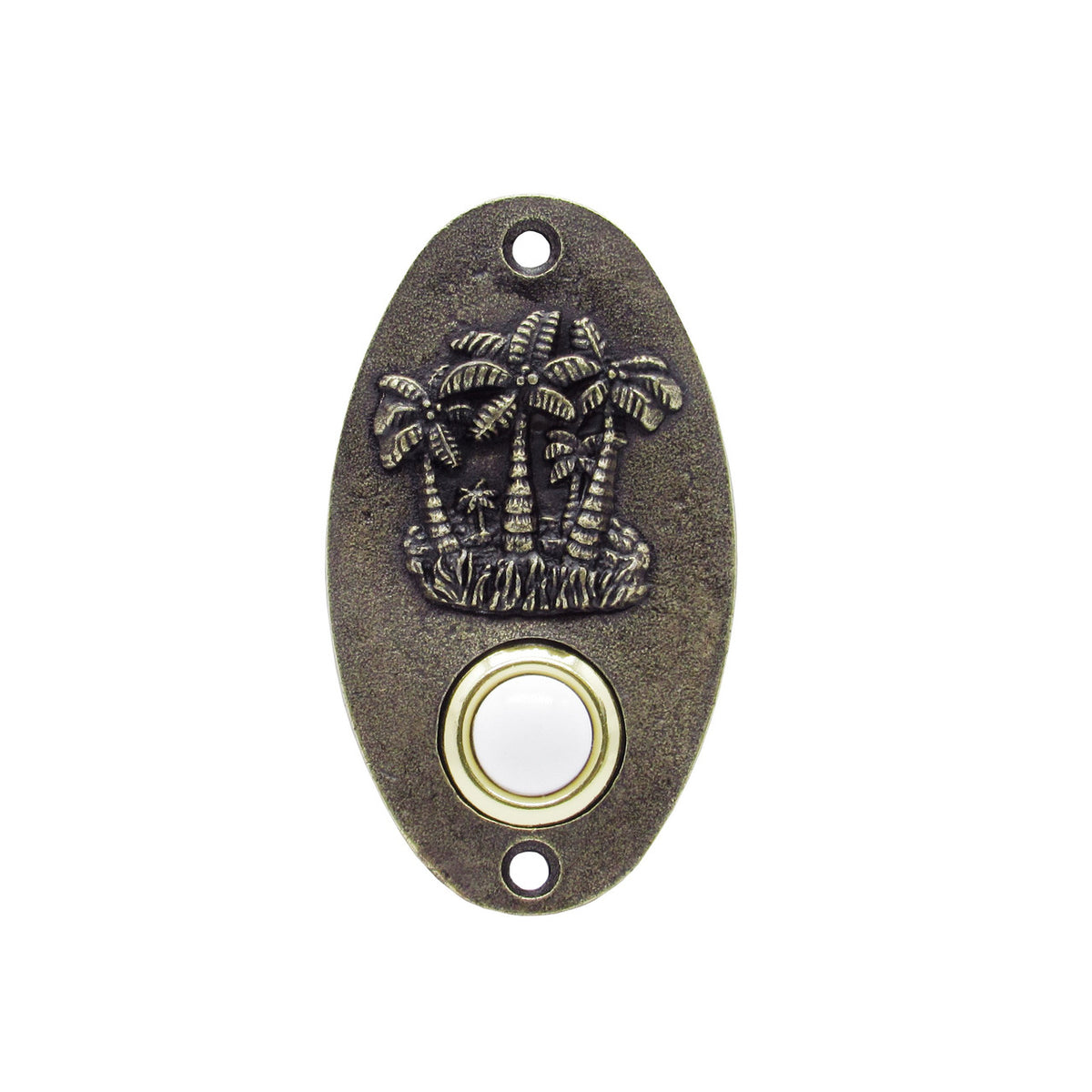 Buck Snort DB00011-1200: 3-1/4" Oval Palm Trees Door Bell - Oxidized Brass