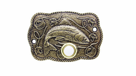 Buck Snort DB00914-1200: 4" Trout Scene Door Bell - Oxidized Brass