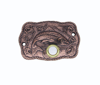 Buck Snort DB00914-2800: 4" Trout Scene Door Bell - Oxidized Copper