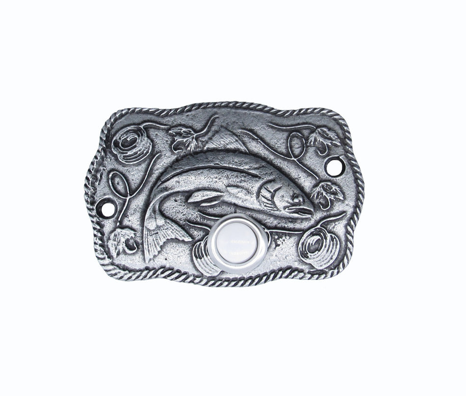 Buck Snort DB00914-5100: 4" Trout Scene Door Bell - Oxidized Pewter