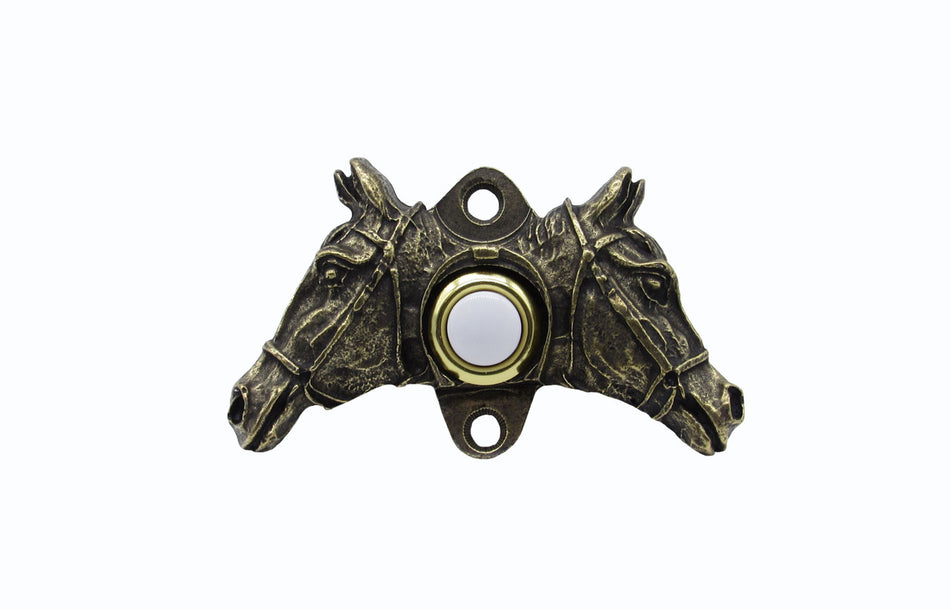 Buck Snort DB00921-1200: 3-7/8" Double Horse Head Door Bell - Oxidized Brass